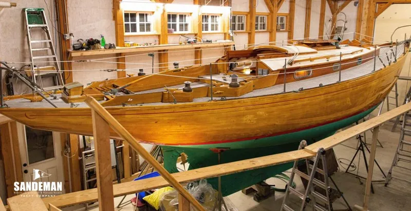Slide: The Image of 1963 Concordia 41 Yawl in a workshop setting. - 5