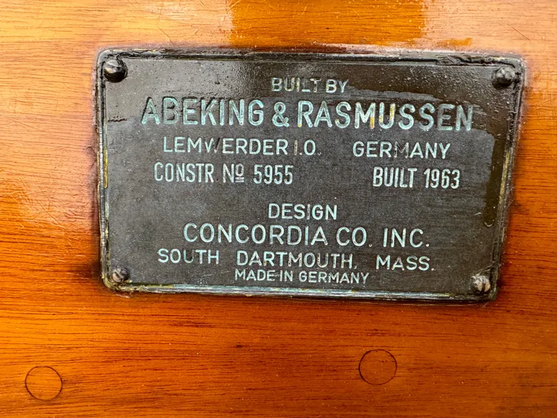 Slide: The Image of 1963 Concordia 41 Yawl builder's plaque, Abeking & Rasmussen. - 8