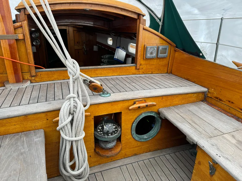 Slide: The Image of Cockpit of a 1963 Concordia 41 Yawl with wooden fittings. - 9