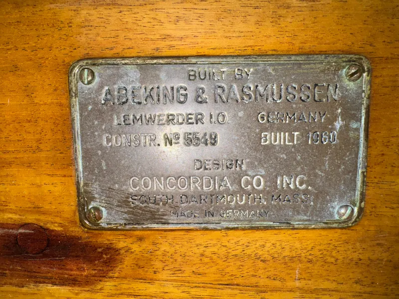Slide: The Image of Plaque on 1960 Concordia 39 Yawl, built by Abeking & Rasmussen, Germany. - 9