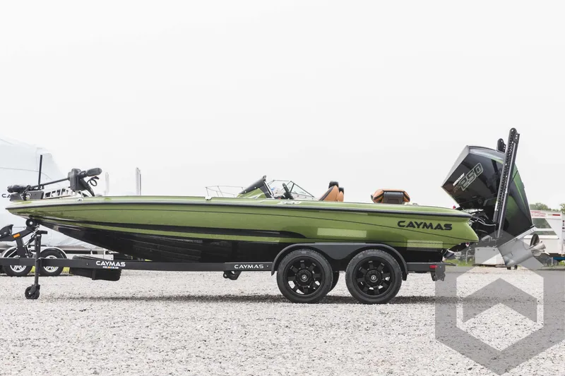 Slide: The Image of 2024 Caymas XS 20 Pro boat on a trailer, side view. - 8