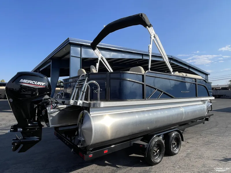 Slide: The Image of 2023 Crest 200 Classic Fish pontoon boat with Mercury outboard motor. - 3