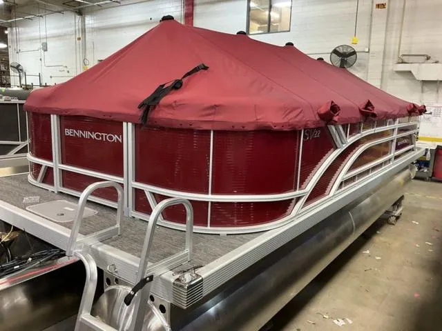 Slide: The Image of 2024 Bennington 22 SVSR-SPS boat interior with gray and white seating. - 6