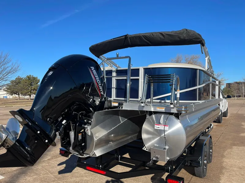 Slide: The Image of 2024 Barletta ARIA 22QC pontoon boat with Mercury outboard motor. - 12