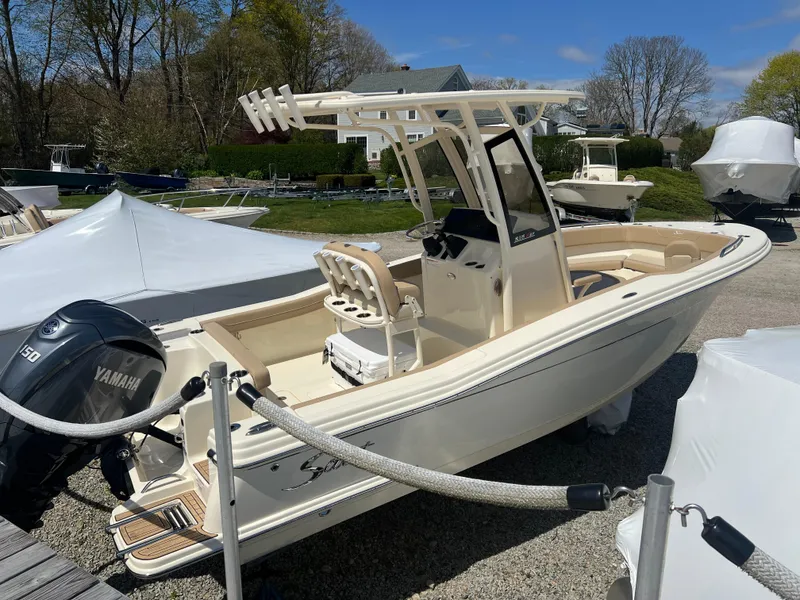 Slide: The Image of 2024 Scout 215XSF with Hardtop and New Yamaha F150XC with Integrated Steering - 0