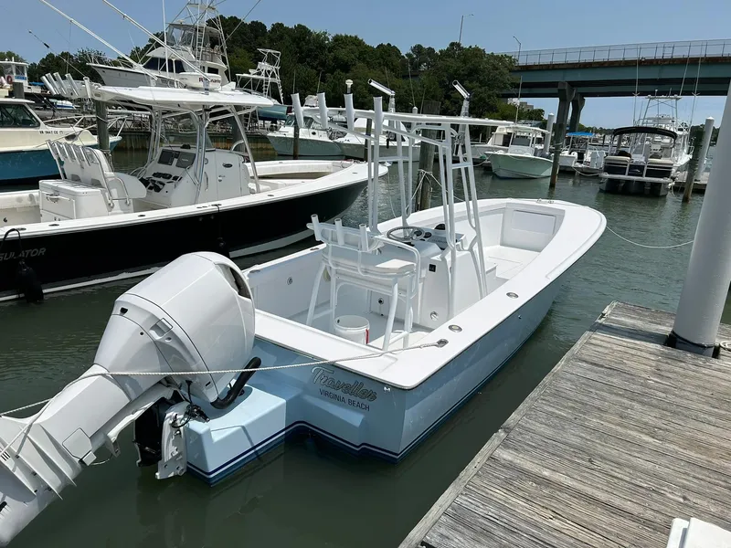 Slide: The Image of 2019 Albemarle CAPPS Custom Center Console boat docked at marina. - 5