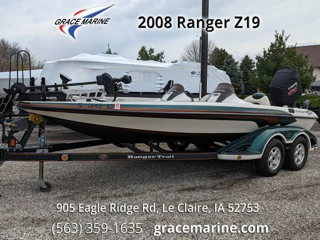 Slide: The Image of 2008 Ranger Comanche Z19 boat on trailer at Grace Marine, Le Claire, IA. - 1
