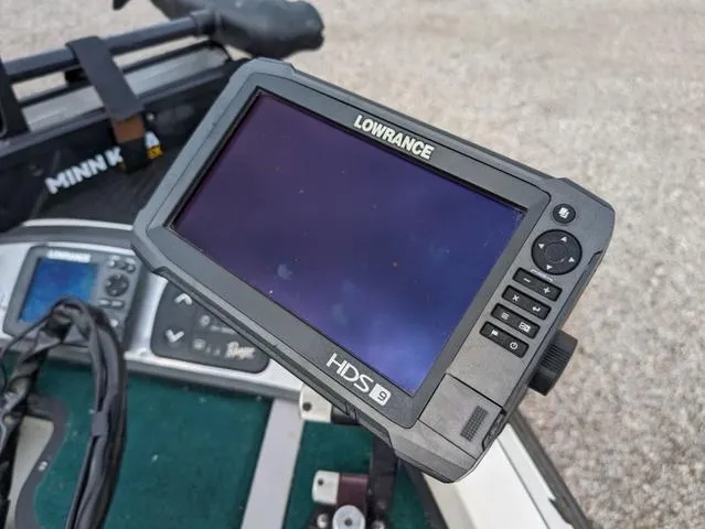 Slide: The Image of Lowrance HDS-9 fishfinder on 2008 Ranger Comanche Z19 boat with Minn Kota trolling motor. - 19