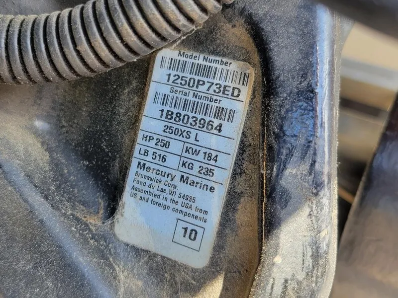 Slide: The Image of Label on Mercury Marine engine, model 250XS L, serial 1B803964, 250 HP, 2011 Ranger. - 12