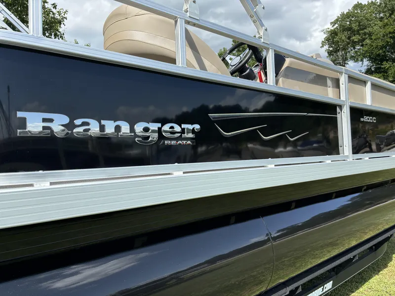 Slide: The Image of 2024 Ranger 200C boat with sleek black exterior and silver accents. - 9