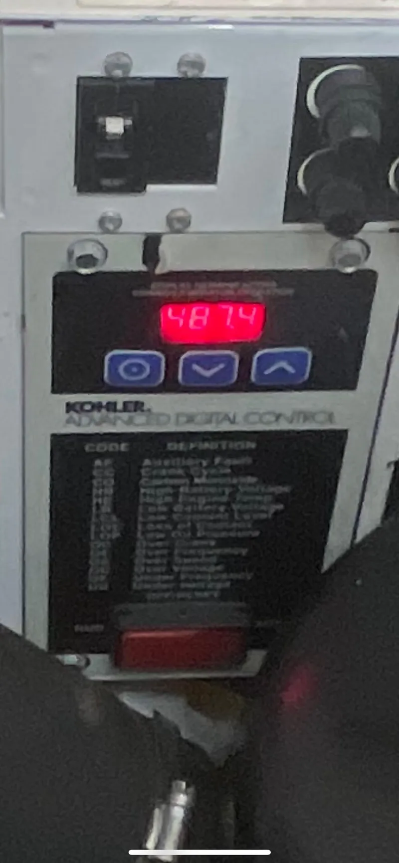 Slide: The Image of Kohler generator control panel on 2007 Sea Ray 320 Sundancer boat. - 23