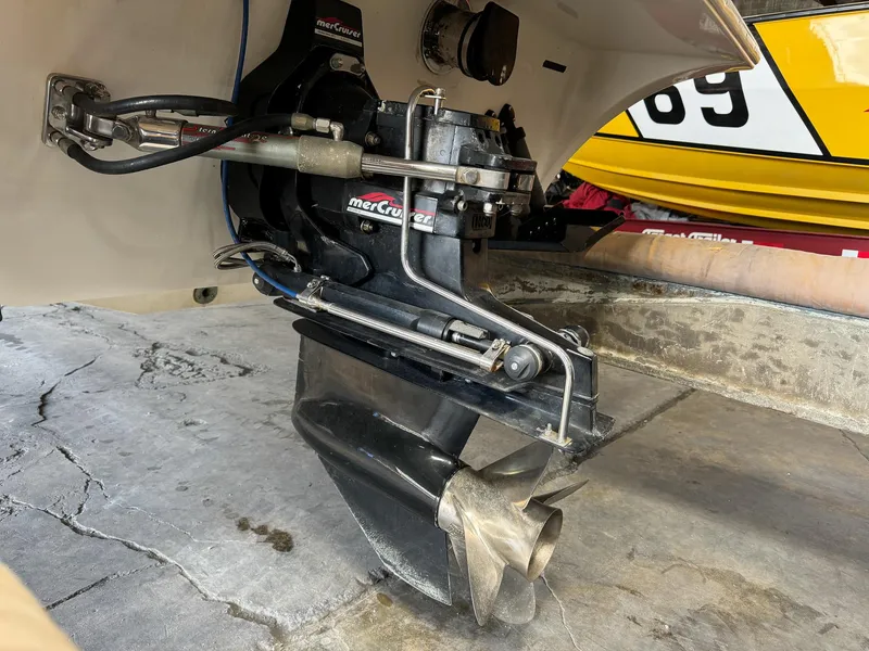 Slide: The Image of Close-up of 1998 Eliminator 280 Eagle XP MerCruiser outdrive. - 8