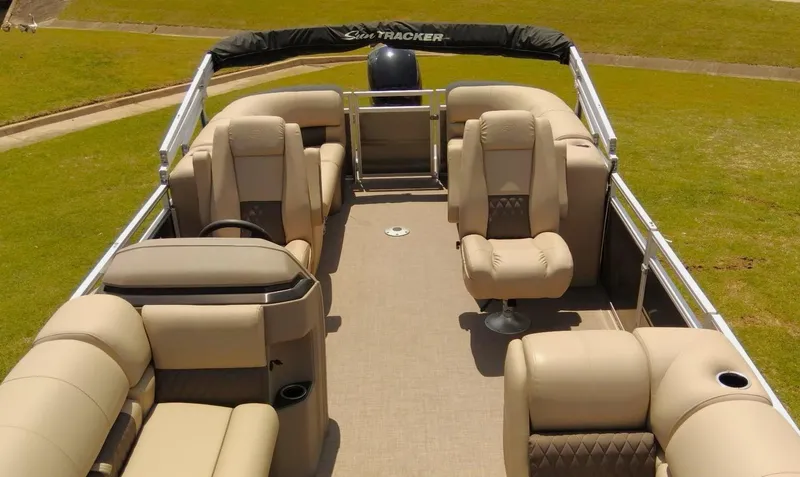 Slide: The Image of 2024 Sun Tracker Party Barge 24 DLX with spacious seating and modern design. - 8