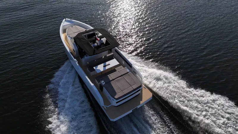Slide: The Image of 2024 De Antonio Yachts D32 OPEN interior, featuring modern design and comfortable seating. - 2