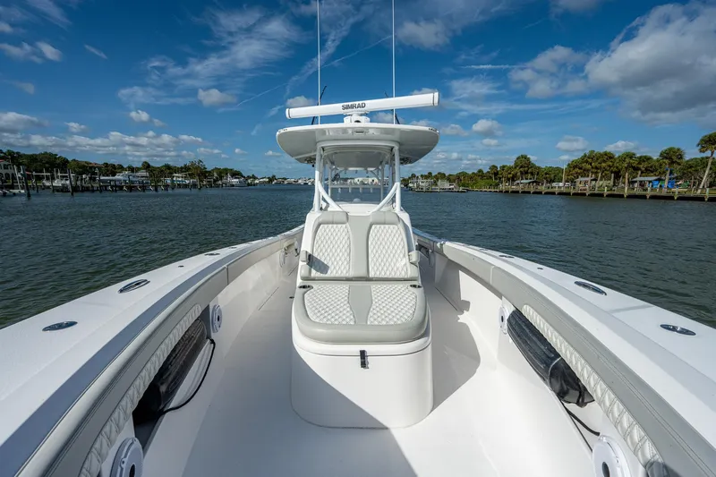 Slide: The Image of 2021 Front Runner 36 Center Console boat on a sunny day. - 7