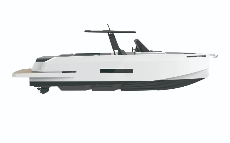 Slide: The Image of 2025 De Antonio Yachts D36 OPEN, sleek white design, side view. - 15