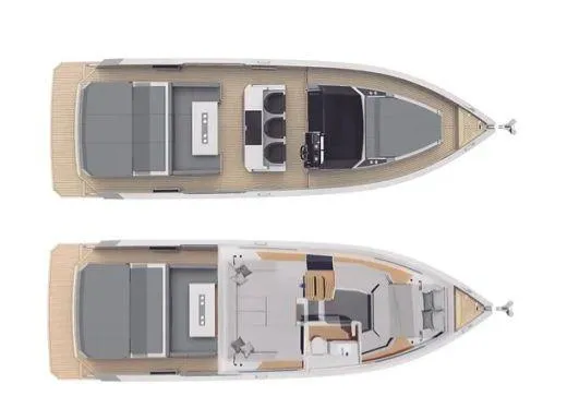 Slide: The Image of 2025 De Antonio Yachts D36 OPEN layout, showcasing upper and lower deck designs. - 16