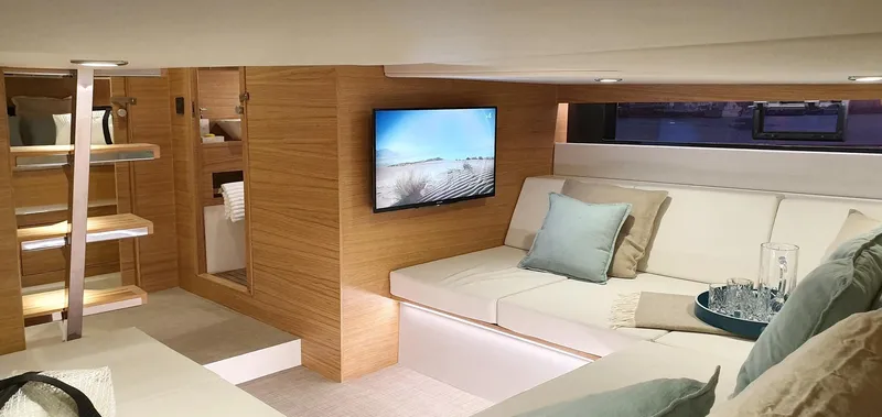 Slide: The Image of Luxurious interior of 2024 De Antonio Yachts D42 Open with modern design and cozy seating. - 10