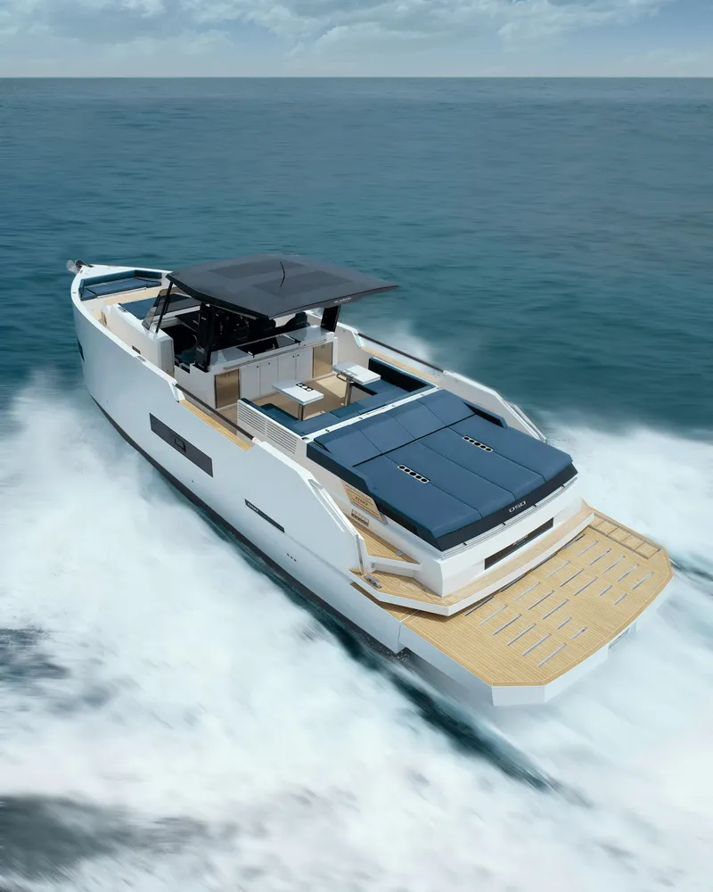 Slide: The Image of 2024 De Antonio Yachts D50 OPEN cruising on open water, showcasing sleek design and luxury features. - 5