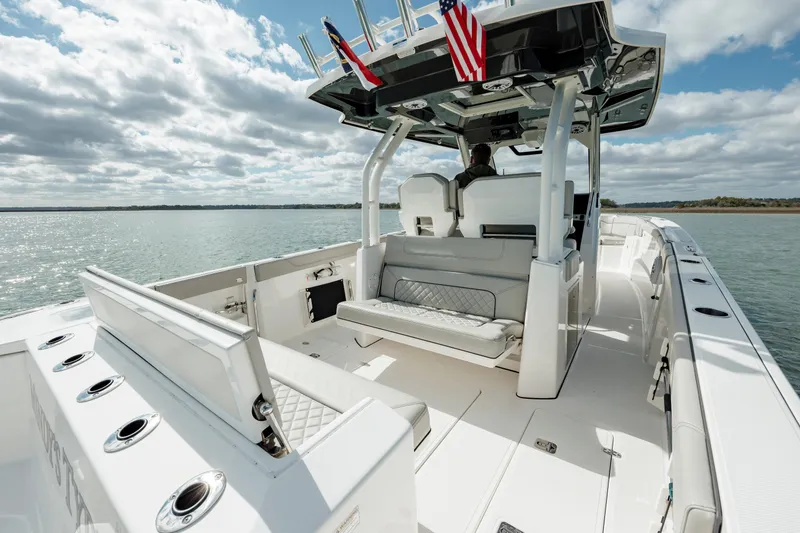 Slide: The Image of 2022 Pursuit S 328 boat interior on a sunny day. - 27