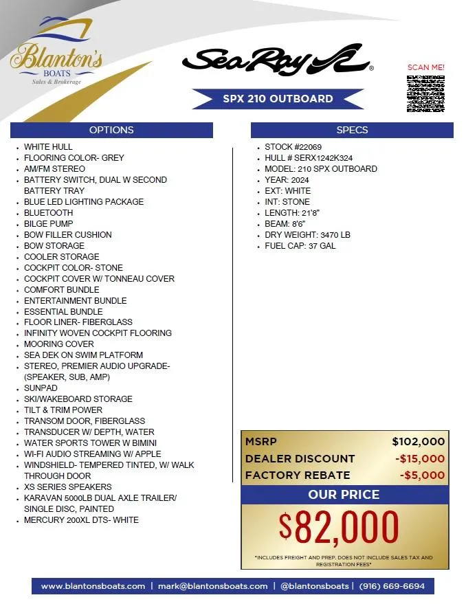 Slide: The Image of 2024 Sea Ray SPX 210 OB boat features, options, and pricing details from Blanton's Boats. - 23