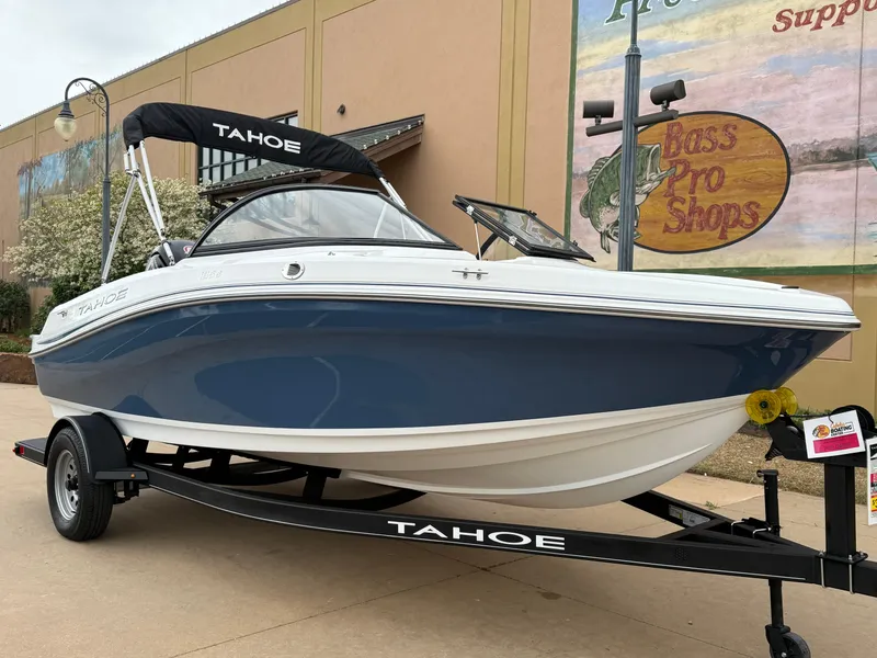 Slide: The Image of 2023 Tahoe 185 S boat on trailer outside Bass Pro Shops. - 3
