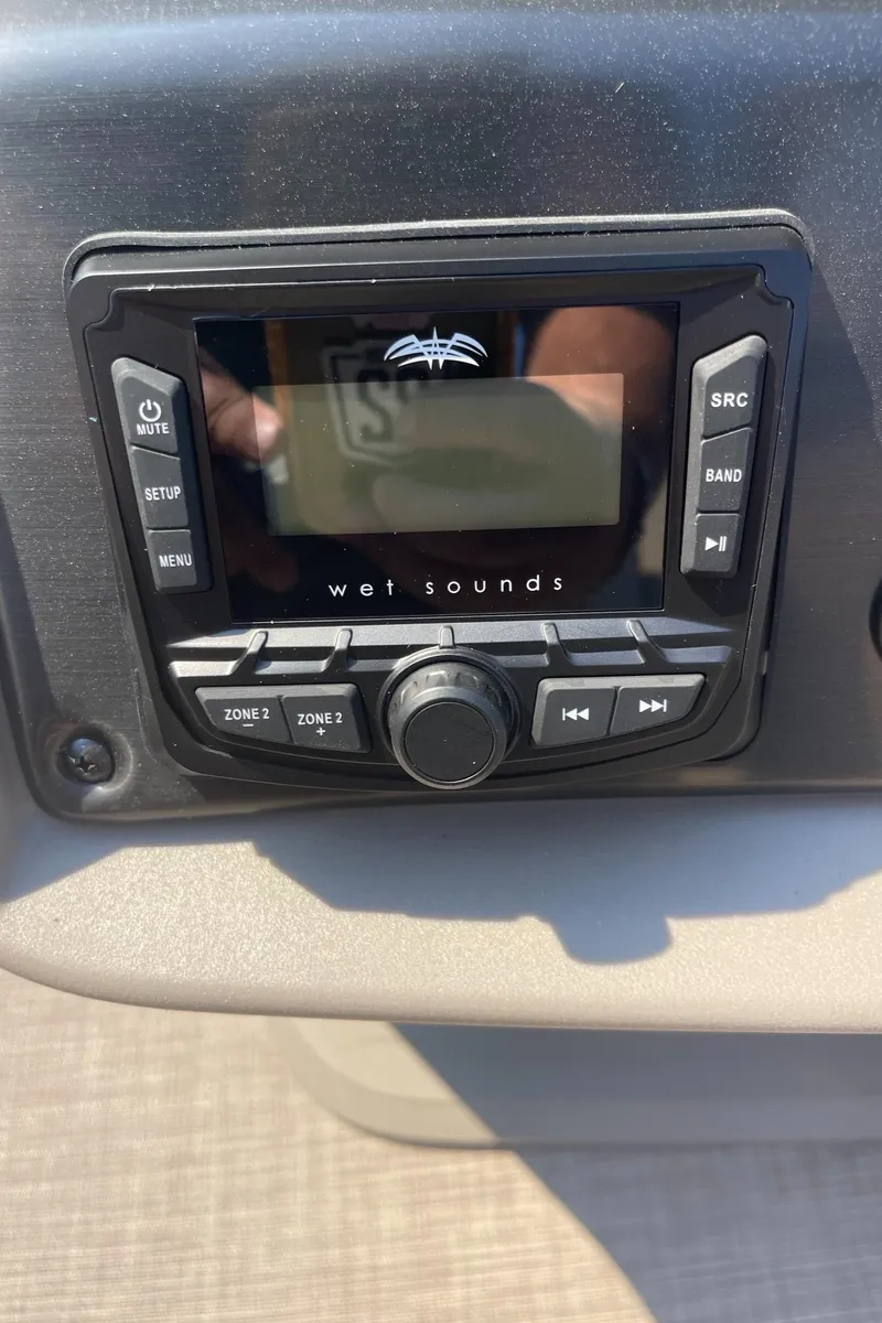 Slide: The Image of 2024 Sun Tracker Party Barge 24 DLX stereo system by Wet Sounds. - 10