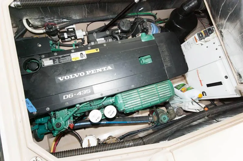 Slide: The Image of 2016 Cutwater 30 Sedan engine compartment with Volvo Penta D6-435 engine. - 25
