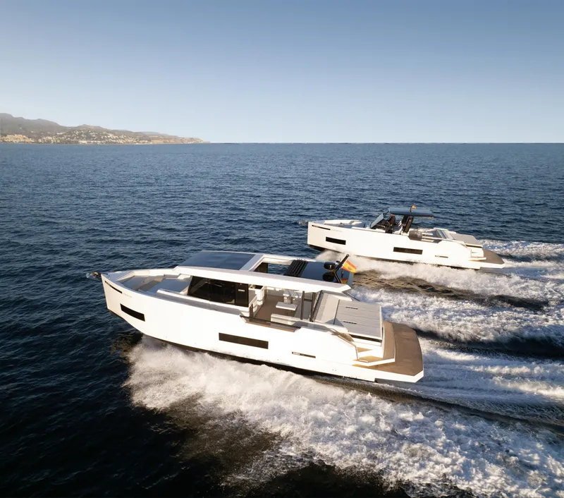 Slide: The Image of 2024 De Antonio Yachts D50 Coupé cruising on open sea, showcasing sleek design and performance. - 7