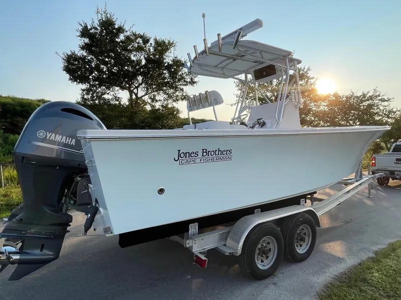 Slide: The Image of 2025 Jones Brothers 26 Cape Fisherman with twin 150 HP outboard motors. - 17