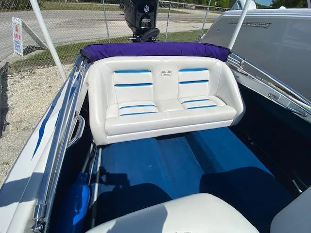 Slide: The Image of Liberator 21 boat interior, white and blue seating, 2005 model. - 3