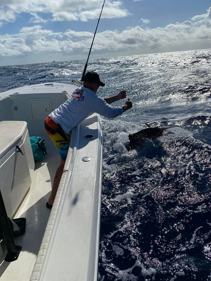 Slide: The Image of Person fishing on a 2014 Andros Tarpon 26 boat in the ocean. - 12