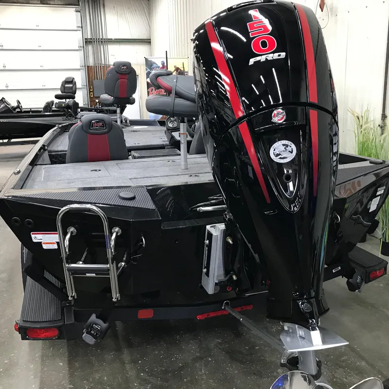 Slide: The Image of 2024 Ranger RT198P boat with 150 Pro motor in a showroom. - 10