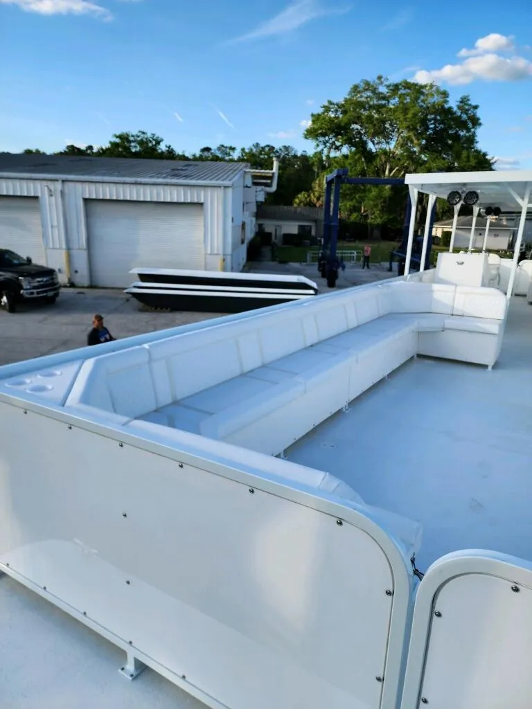 Slide: The Image of 2024 A&M Manufacturing BullDog 50 boat with spacious seating area. - 30