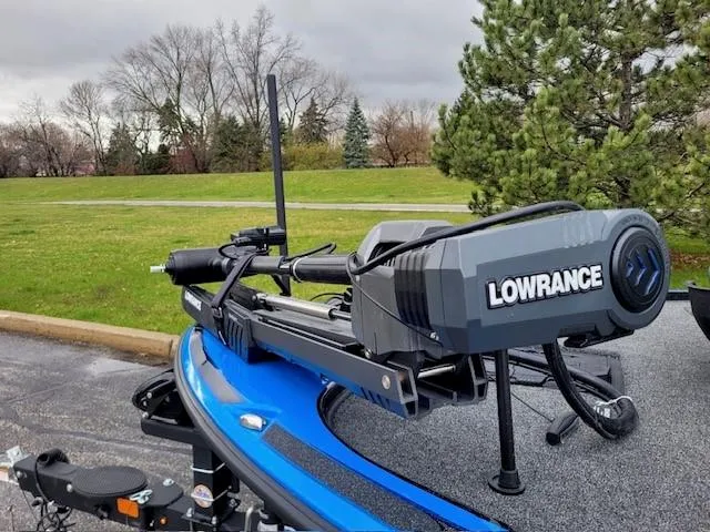 Slide: The Image of 2024 Nitro Z19 Pro boat with Lowrance equipment in a park setting. - 2