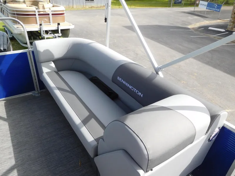 Slide: The Image of 2024 Bennington 20 SVSR pontoon boat with gray seating. - 5