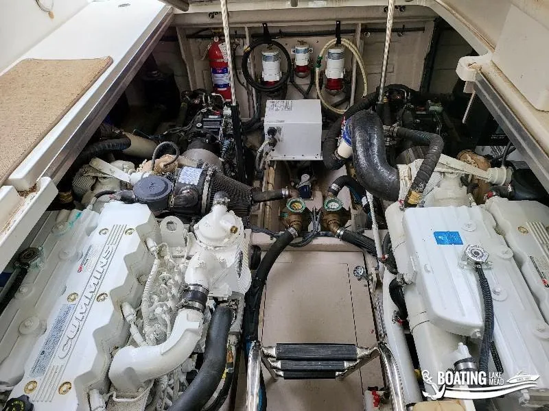 Slide: The Image of Engine room of a 2012 Sea Ray 450 Sundancer with Cummins engines. - 40
