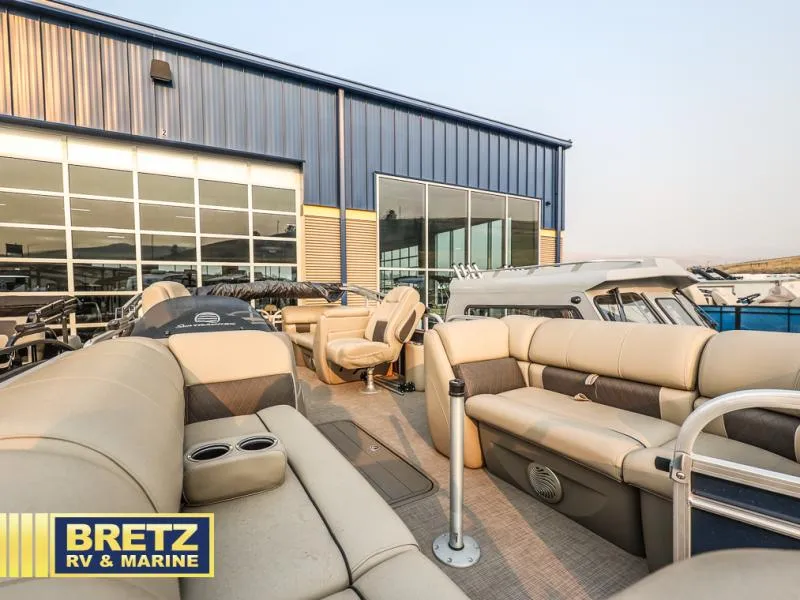 Slide: The Image of 2022 Tracker 22 XP3 Party Barge at Bretz RV & Marine showroom. - 5