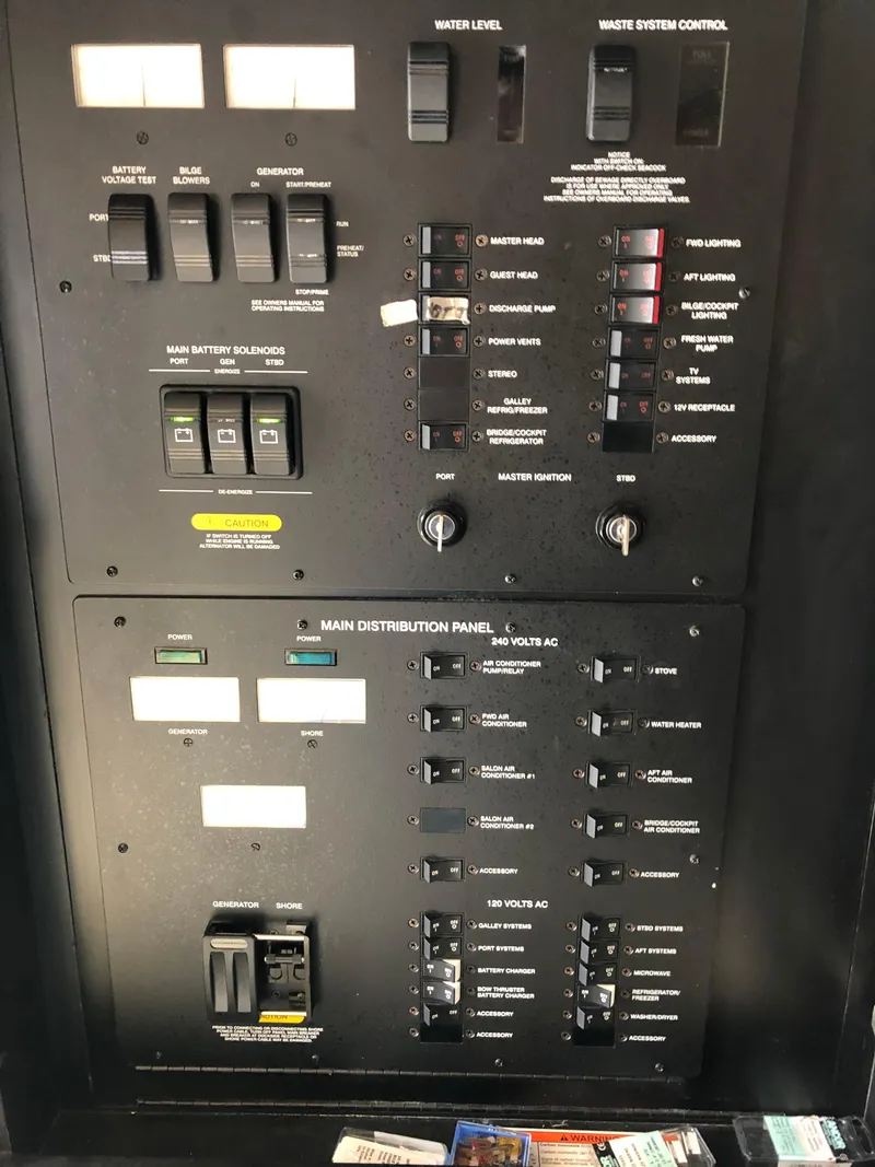 Slide: The Image of Electrical control panel on a 2006 Sea Ray 52 Sedan Bridge yacht. - 38