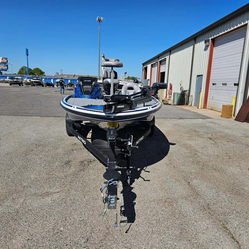 Slide: The Image of 2024 Nitro Z18 Pro boat on trailer in outdoor lot. - 2