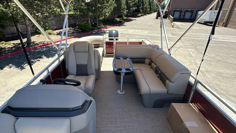 Slide: The Image of 2024 Sun Tracker Party Barge 24 DLX with spacious seating and modern design. - 3