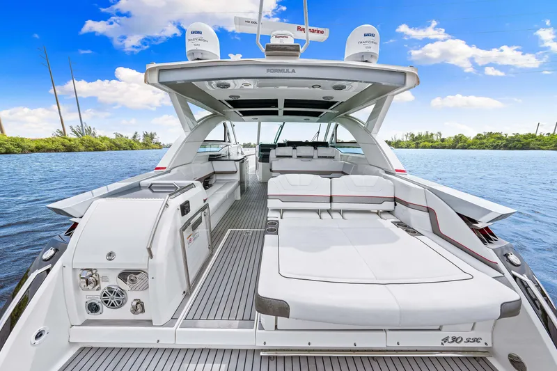 Slide: The Image of 2017 Formula 430 Super Sport Crossover luxury yacht with spacious deck and modern amenities. - 28