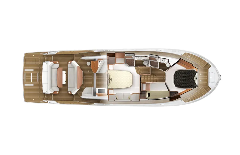 Slide: The Image of Top view of 2025 Tiara Yachts EX54 model layout, showcasing interior and deck design. - 17
