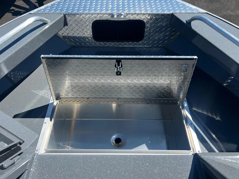 Slide: The Image of 2024 Fish Rite 200 Sportsman boat with open storage compartment. - 19