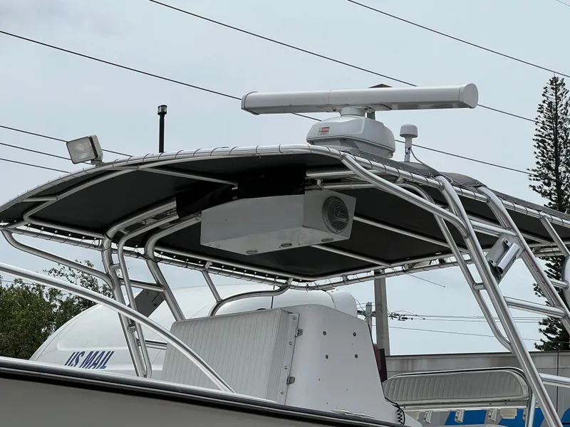 Slide: The Image of Stuart Angler 32 Center Console boat, radar equipment, and T-top, 2000 model. - 14