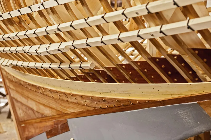 Slide: The Image of Close-up of 1931 Sparkman & Stephens 36 Sloop wooden hull under construction. - 17