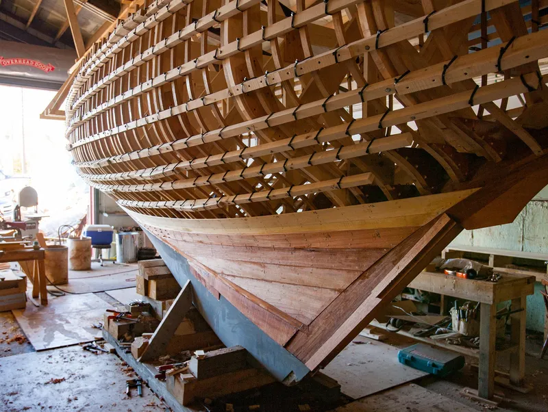 Slide: The Image of Restoration of 1931 Sparkman & Stephens 36 Sloop in a workshop. - 19