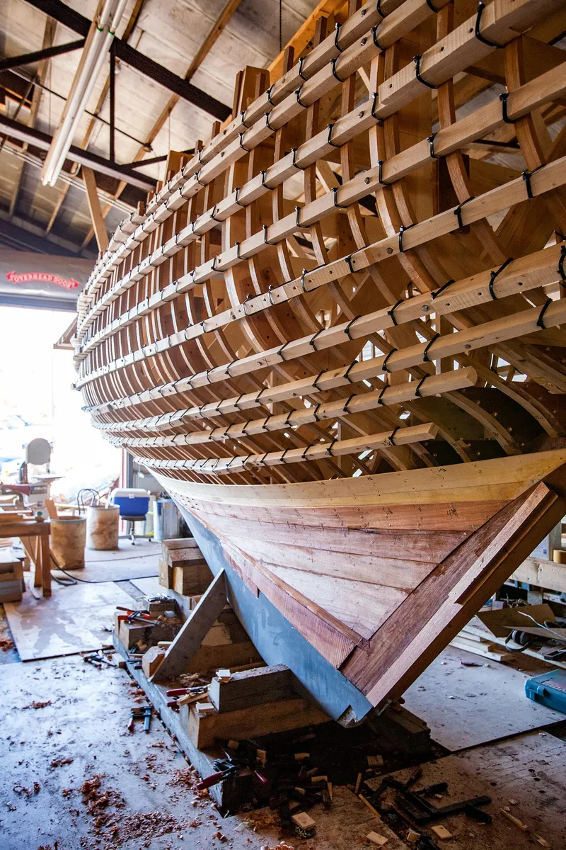 Slide: The Image of 1931 Sparkman & Stephens 36 Sloop under restoration in a workshop. - 20