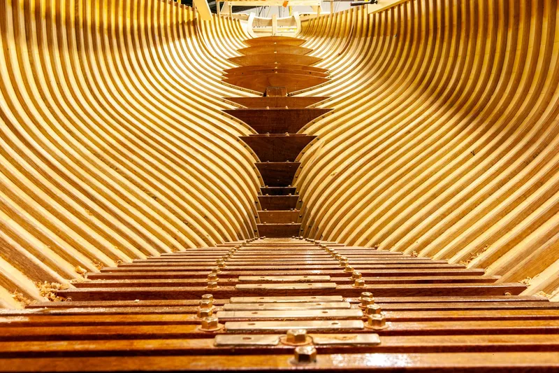 Slide: The Image of Interior view of 1931 Sparkman & Stephens 36 Sloop wooden hull structure. - 30