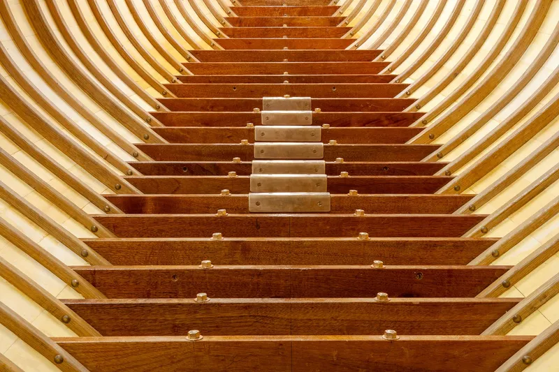 Slide: The Image of Interior wooden framework of a 1931 Sparkman & Stephens 36 Sloop sailboat. - 35